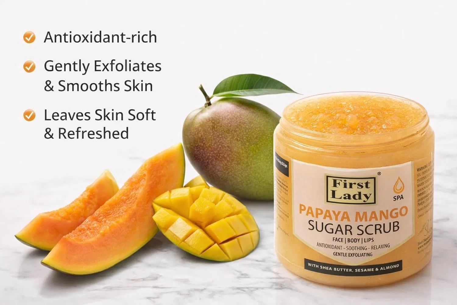 Сахарный скраб First Lady Spa Papaya Mango для лица, тела и губ, 500 мл First Lady — фото 2