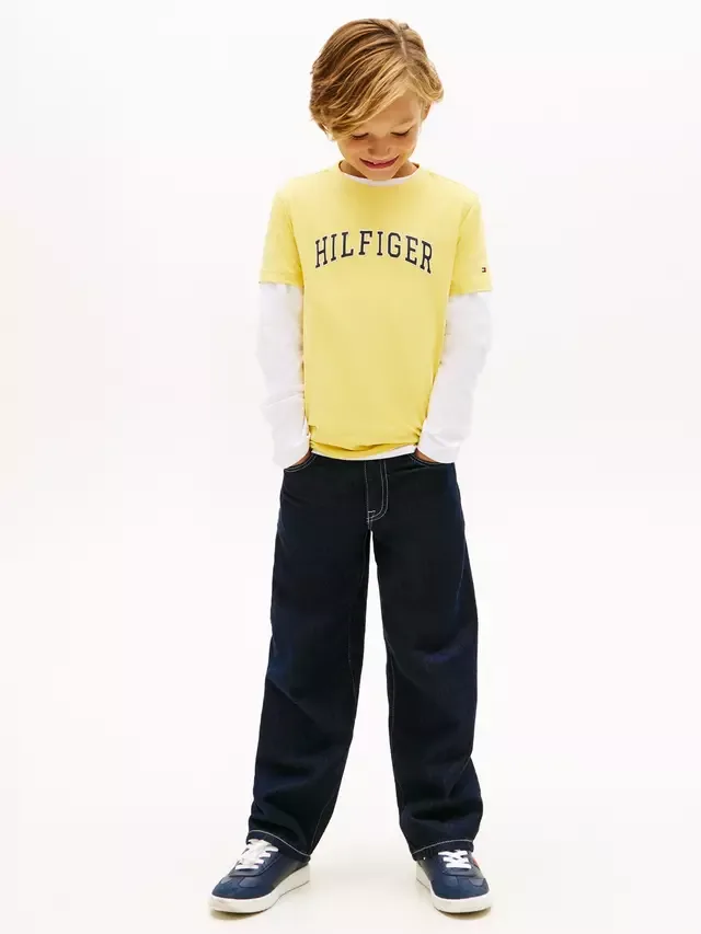 Детская футболка с коротким рукавом в стиле университетской формы Tommy Hilfiger, Yellow — фото 2