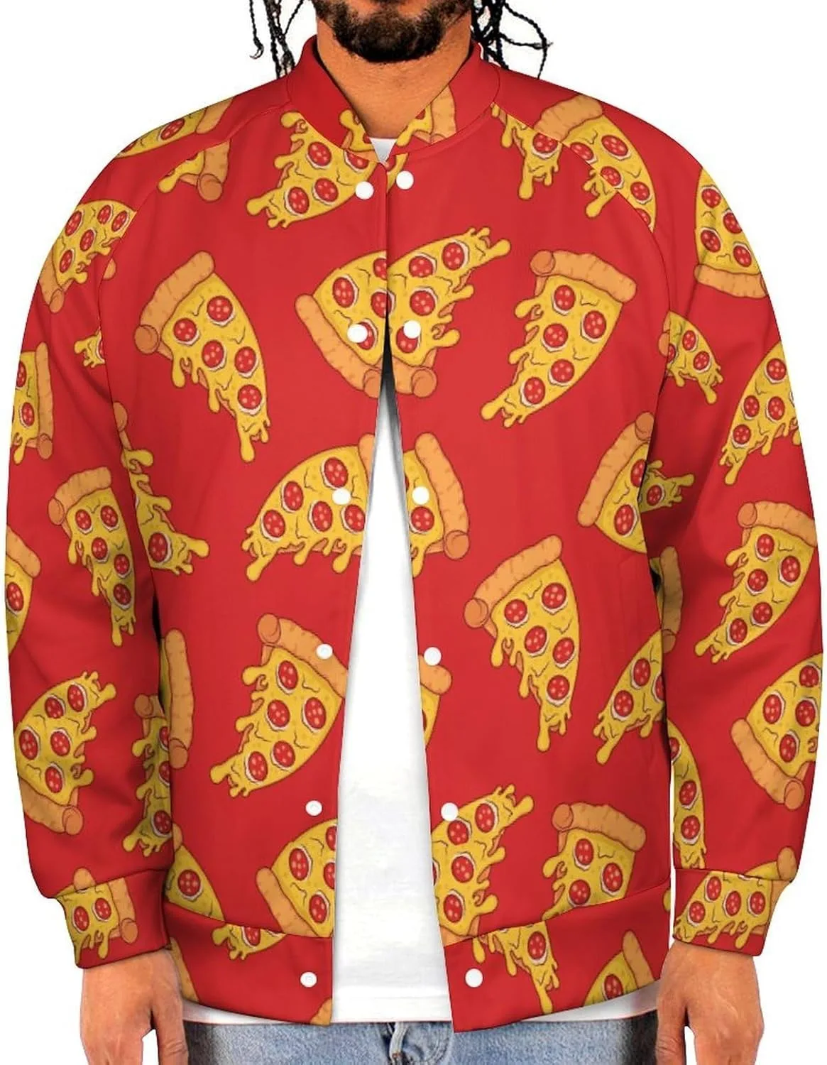 Мужские бейсбольные куртки черного цвета с изображением пиццы, укороченные куртки, повседневные спортивные пиджаки в стиле университетской формы, объемные топы Generic, красный