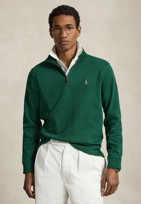 Свитер с воротником-стойкой и четвертной молнией Polo Ralph Lauren Estate Rib, новый лес