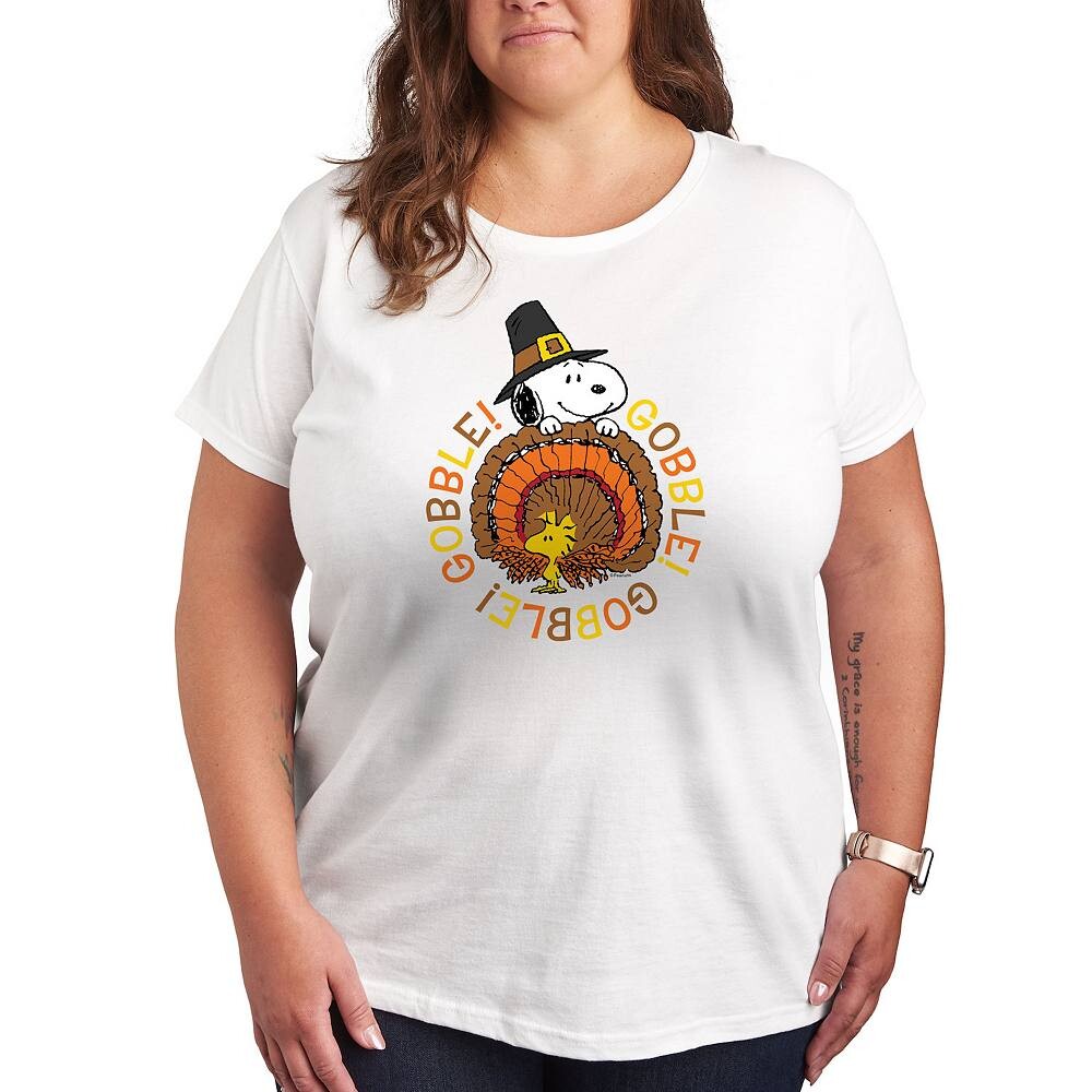 

Футболка с рисунком Plus Peanuts Snoopy and Woodstock Gobble Gobble Licensed Character, белый