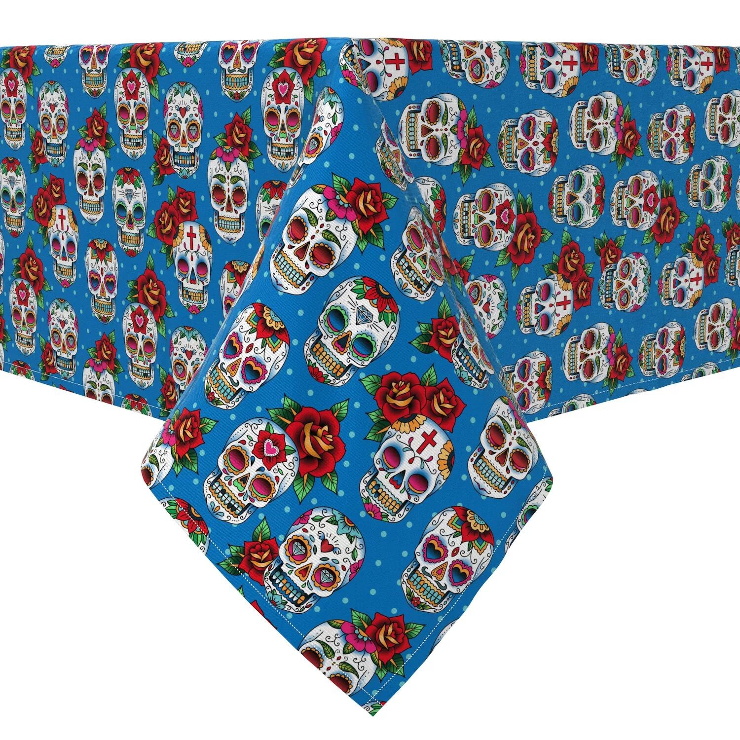 

Прямоугольная скатерть, 100% хлопок, узор черепа и розы