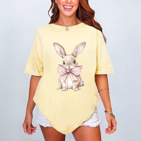 

Футболка с принтом Bunny watercolor with bow, женская, garment dyed Simply Sage Market, Butter
