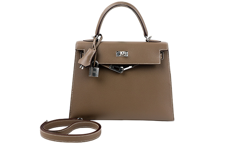 

HERMES Женская сумка-тоут Epsom Leather Kelly Bag, размер 18, цвет слона, серый