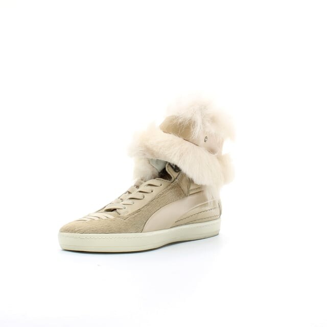 Женские кожаные кроссовки Alexander McQueen Joustesse с пряжкой 353871 03 Puma, бежевый — фото 4
