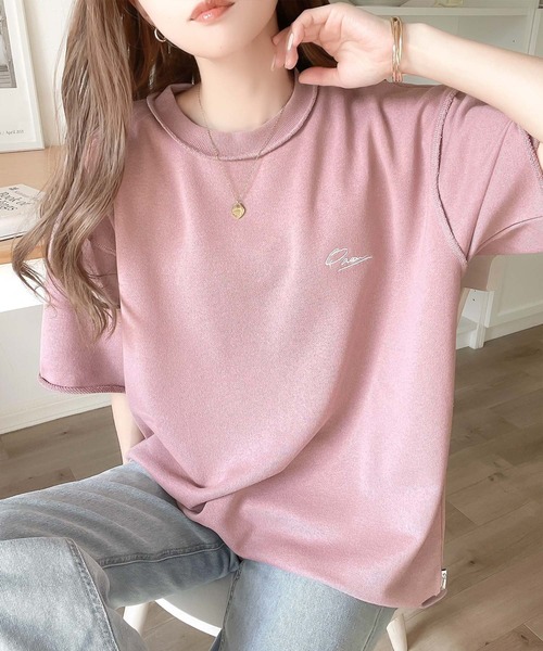 

Флисовая футболка с короткими рукавами, перекрученными манжетами и вышивкой Classicalelf, розовый