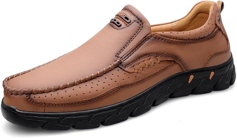 

Мужские повседневные туфли из натуральной кожи, с нескользящей подошвой, износостойкие, с мягкой кожаной подошвой Sfwarmart, коричневый