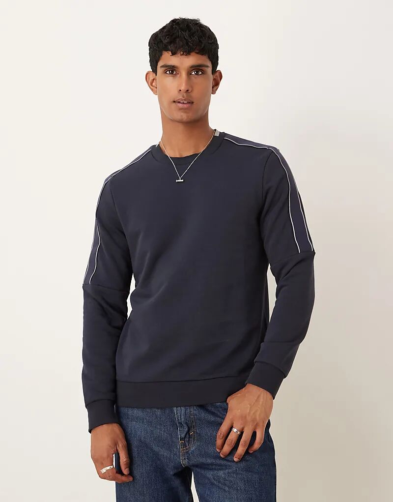 

Lyle & Scott Толстовка среднего размера с окантовкой, круглый вырез, цвет z271, темно-синий