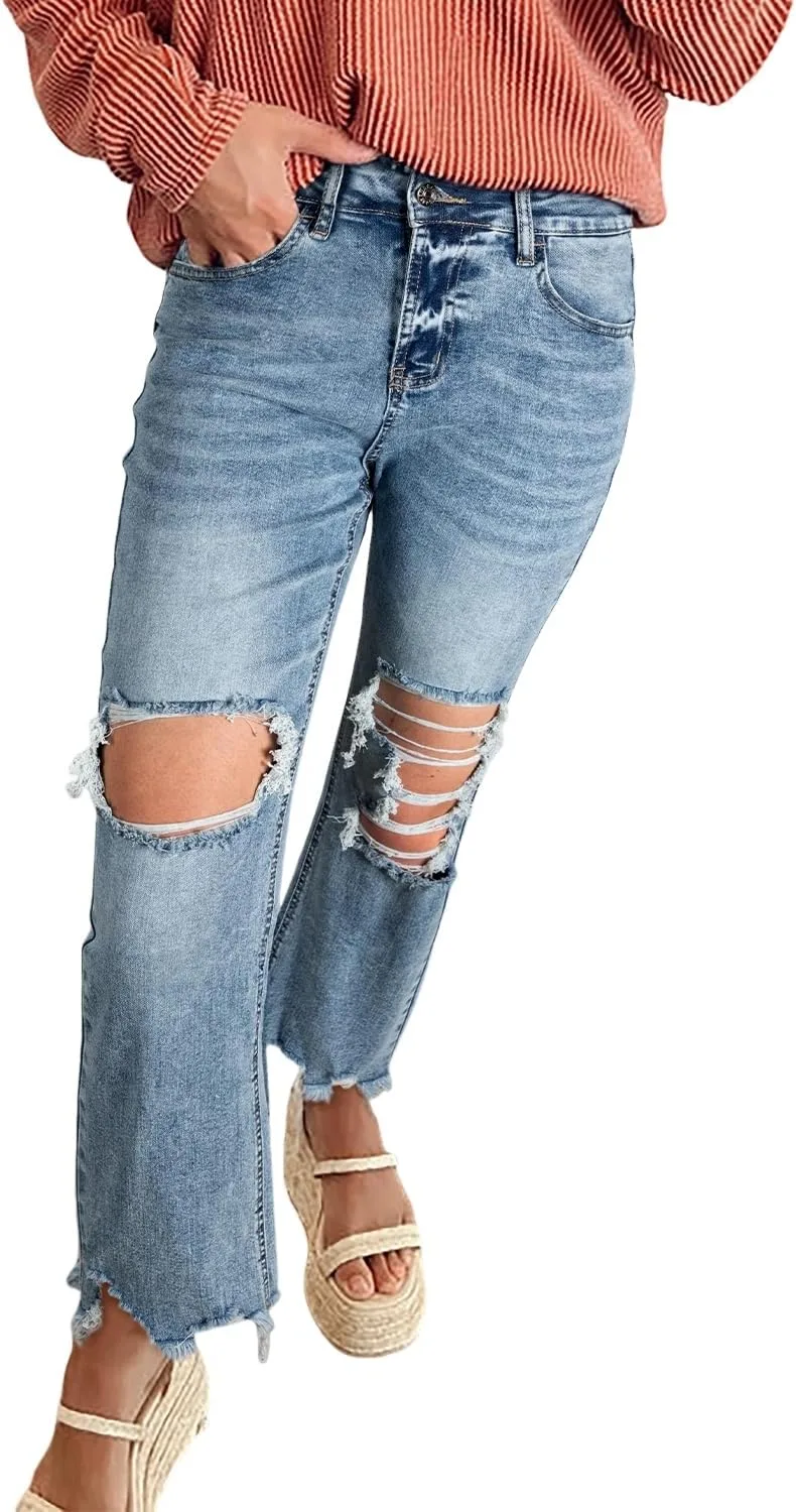 

Джинсы женские Myosotis Raw Hem с потертостями на коленях Opemiby