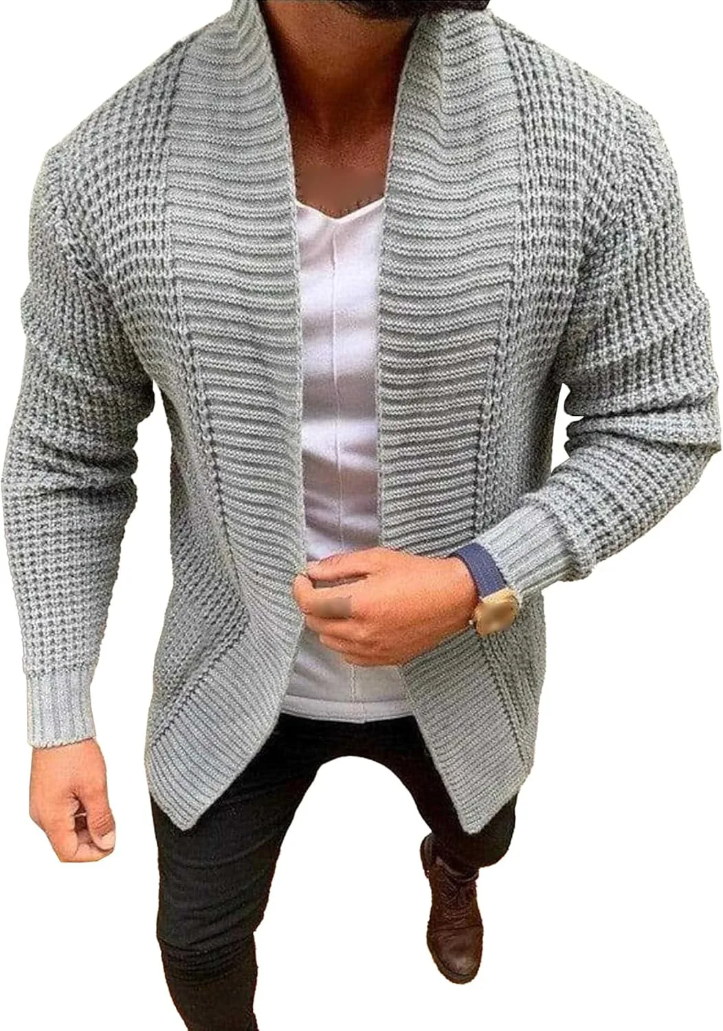 

Мужской кардиган Grid Textured Knit, свободный, дышащий JEShifangjiusu