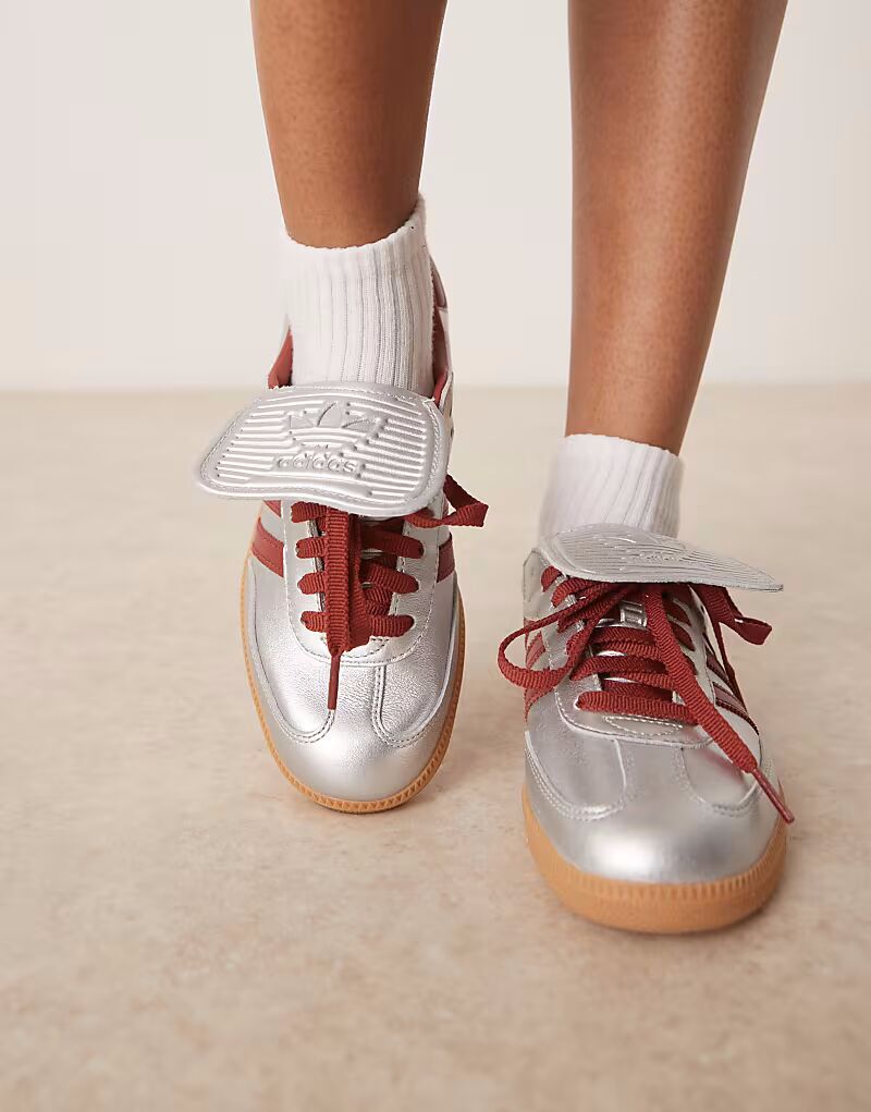 Кроссовки Adidas Originals Samba LT в цвете металлик серебристый и красный — фото 4