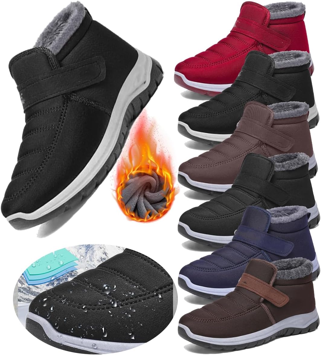 

Женские зимние ботинки черного цвета с теплым мехом, на липучке, короткие снегоступы, удобные и водонепроницаемые; мужские зимние ботинки водонепроницаемые; модная зимняя обувь для максимального комфорта Generic