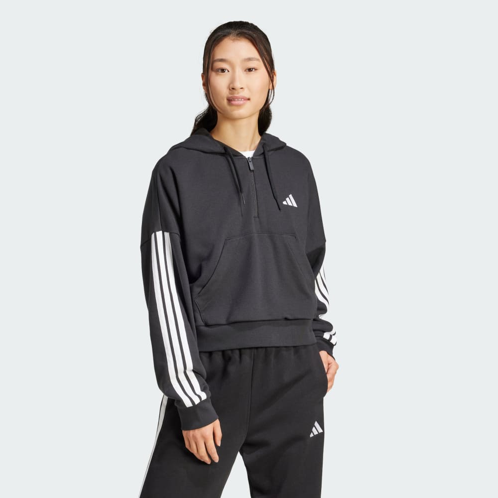 

Спортивный костюм Adidas Essentials 3-Stripes French Terry Quarter-Zip Hoodie, черный/белый