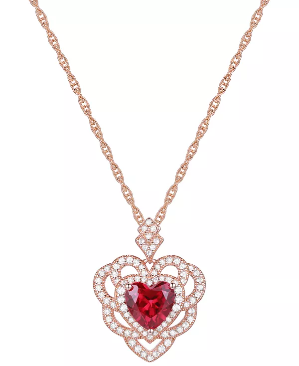 

Ожерелье с подвеской в форме сердца из выращенного в лаборатории рубина (2,5 карата) и выращенного в лаборатории белого сапфира (1/2 карата) длиной 18 дюймов из стерлингового серебра с покрытием из 14-каратного розового золота Macy'S, ruby