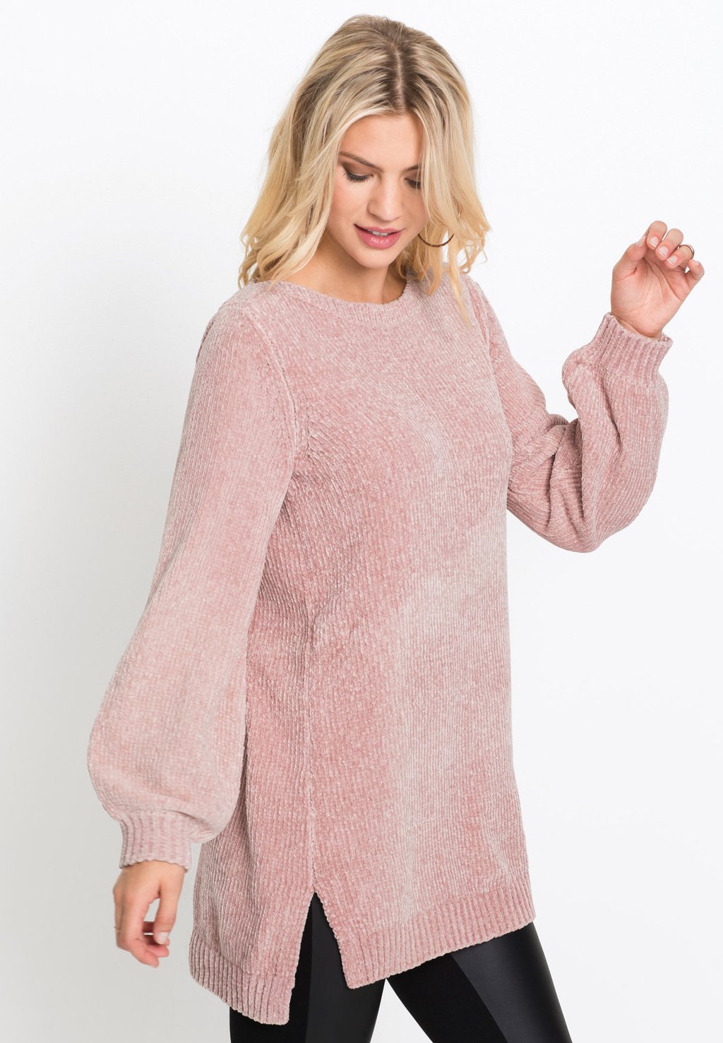 

Свитер CHENILLE-LONG-MIT SEITLICHEN SCHLITZEN bonprix, розовый