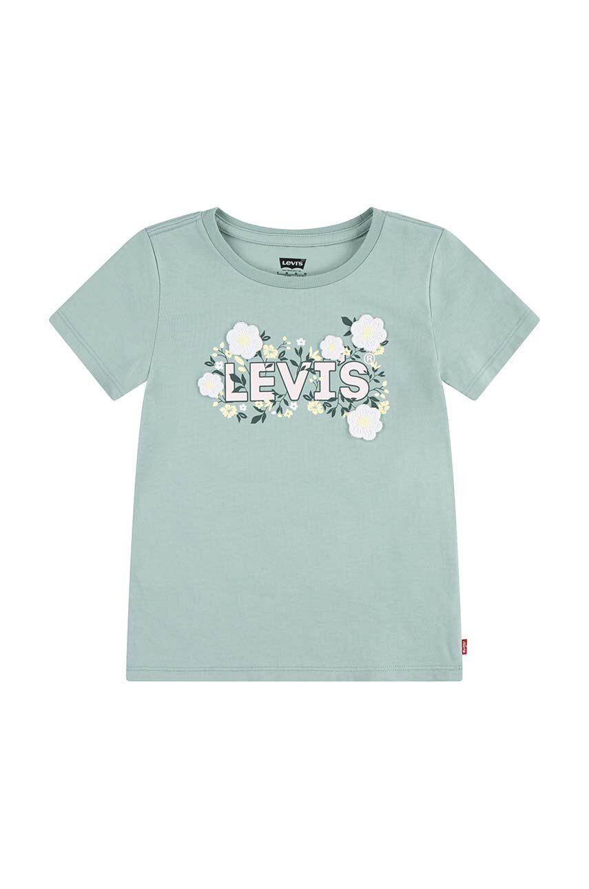 

Детская хлопковая футболка Levi's WILDFLOWERS BATWING TEE, бирюзовый