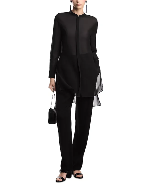 Длинная рубашка из техно-жоржета Emporio Armani, Black — фото 2