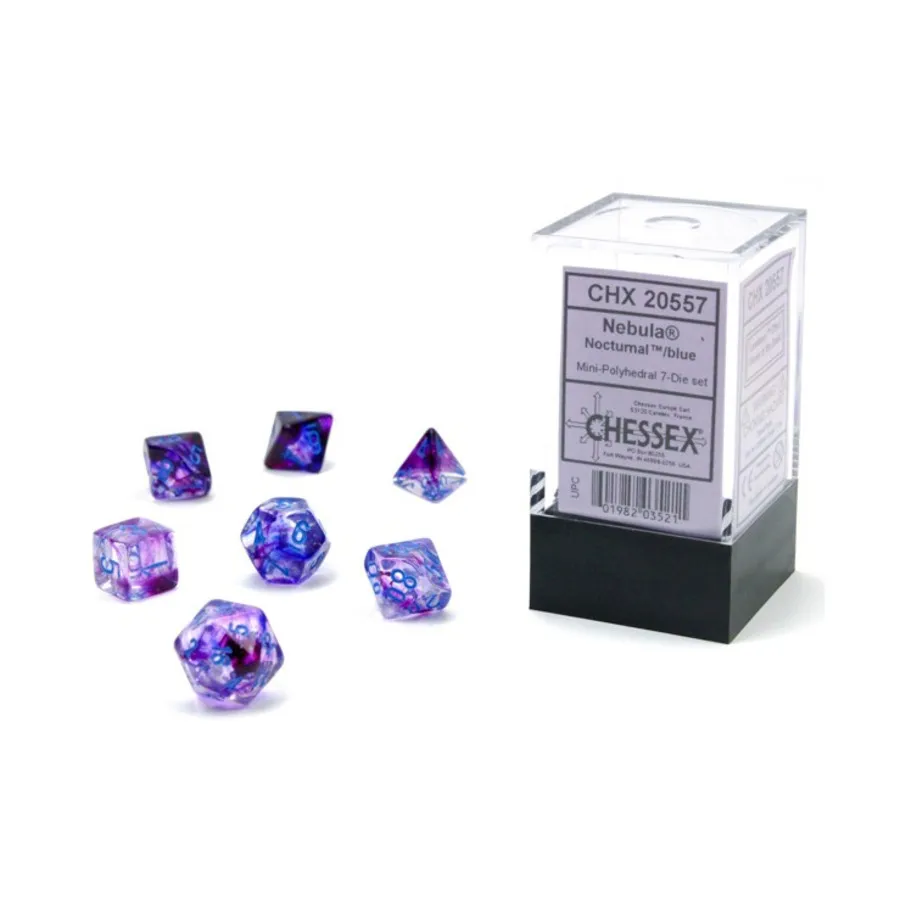 

Мини-набор Poly Poly — Nebula Nocturnal с синим цветом (7), Dice - Miniature 10mm & 5mm (Chessex)