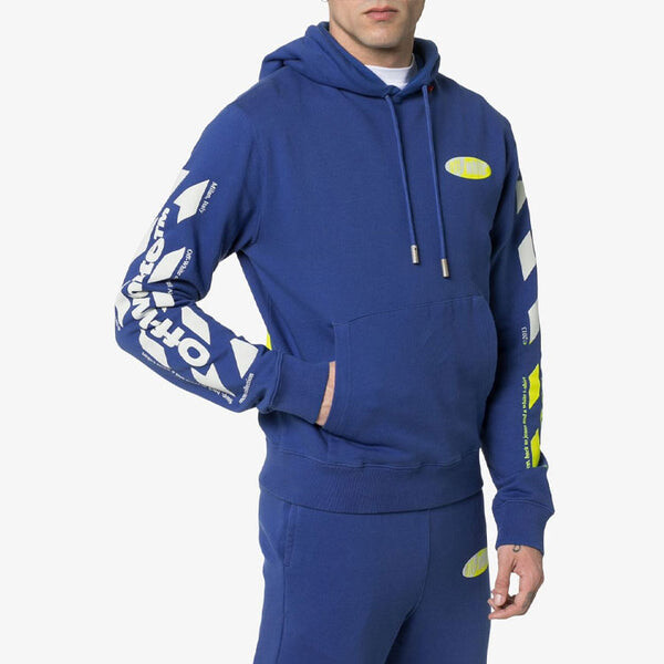 Толстовка mens ss19 spilt logo slim hoody blue Off-White, синий — фото 2