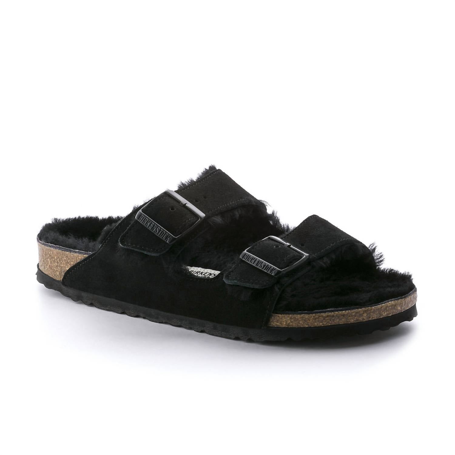 Унисекс аризона меховые сандалии на овчине черные Birkenstock