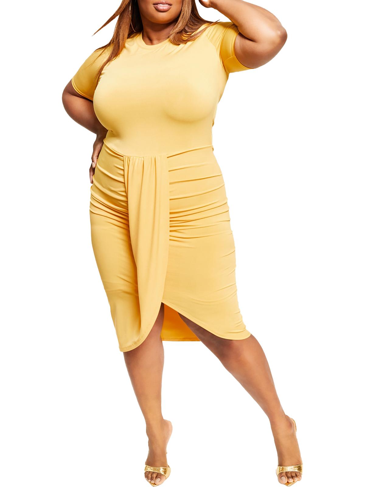 

Плюс Женское Платье Миди с Искусственным Запахом Nina Parker, цвет sun yellow