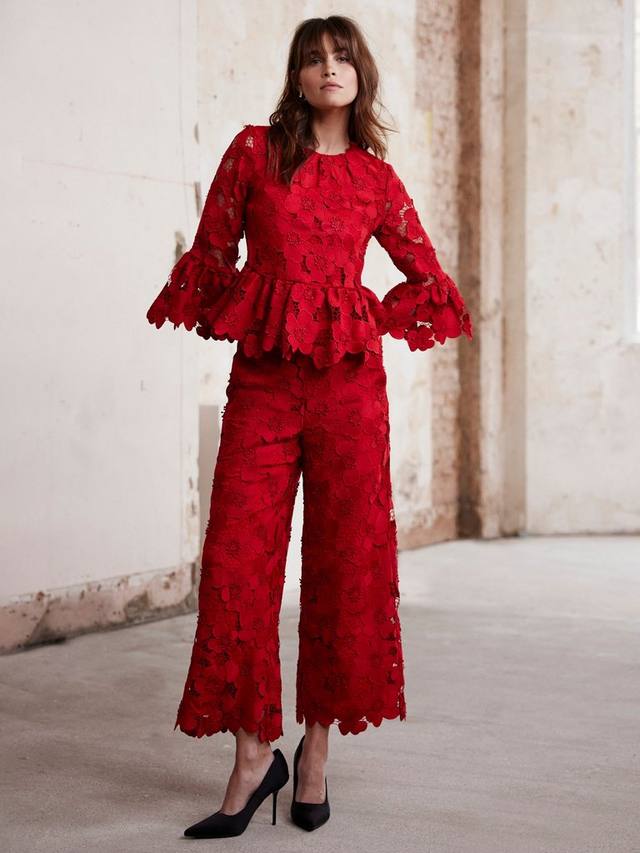 

Укороченные брюки с цветочным кружевом Mint Velvet, красный