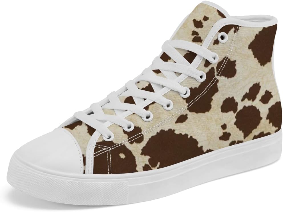 

Кеды Chebing с высоким берцем для женщин и мужчин с принтом «корова», высокие кроссовки на шнуровке, повседневная обувь, 616 Brown
