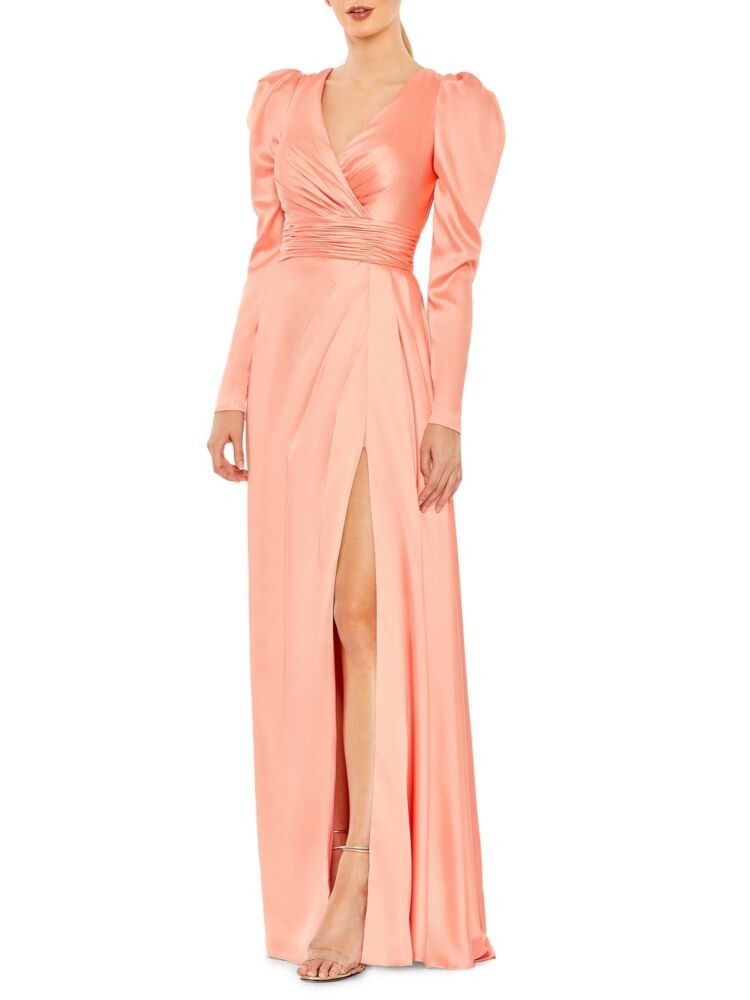 

Атласное платье А-силуэта с пышными рукавами Mac Duggal, цвет Peach