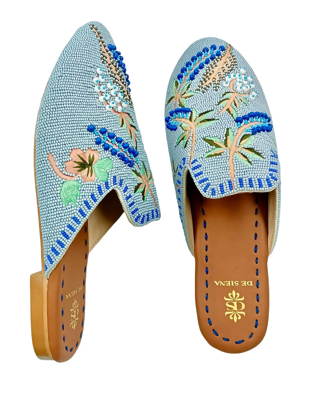 Мюли на плоской подошве с цветочным декором De Siena Shoes, синий — фото 3