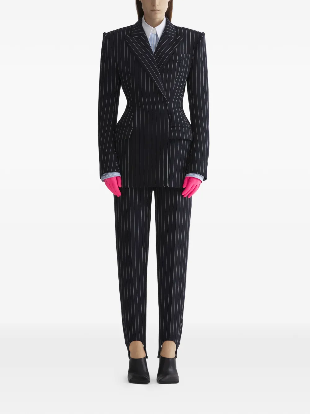 Двубортный блейзер в тонкую полоску Mugler, черный — фото 4