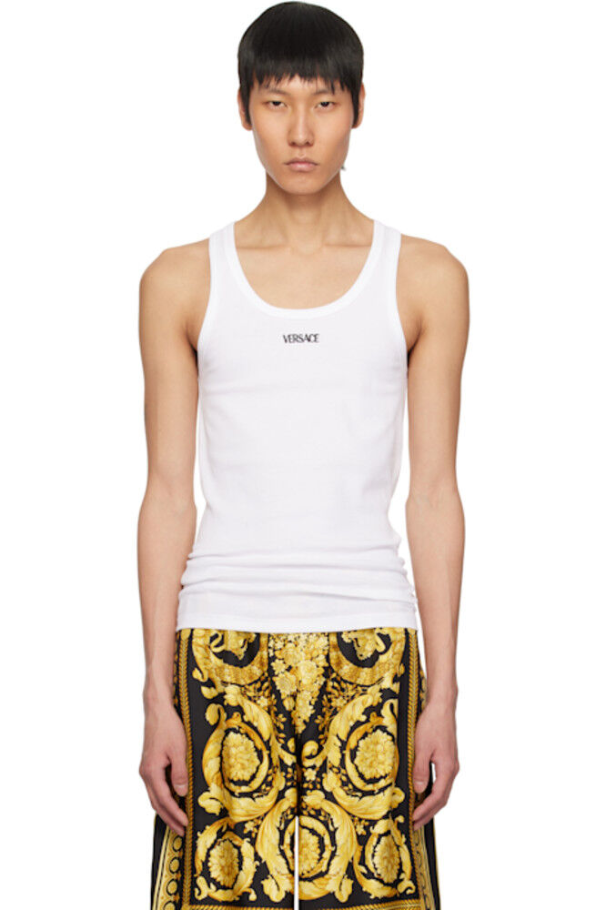 

Белая майка в рубчик с логотипом Versace Underwear