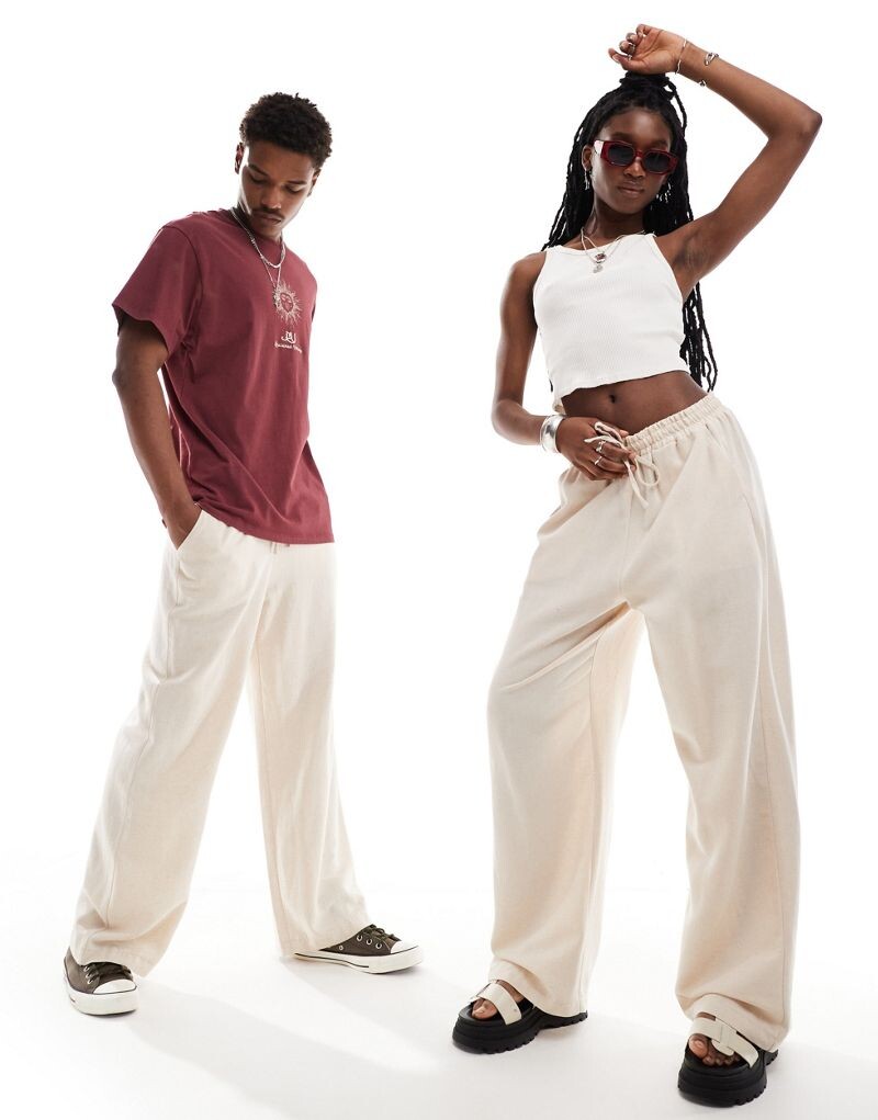 

Reclaimed Vintage Unisex – льняные брюки цвета экрю без застежек