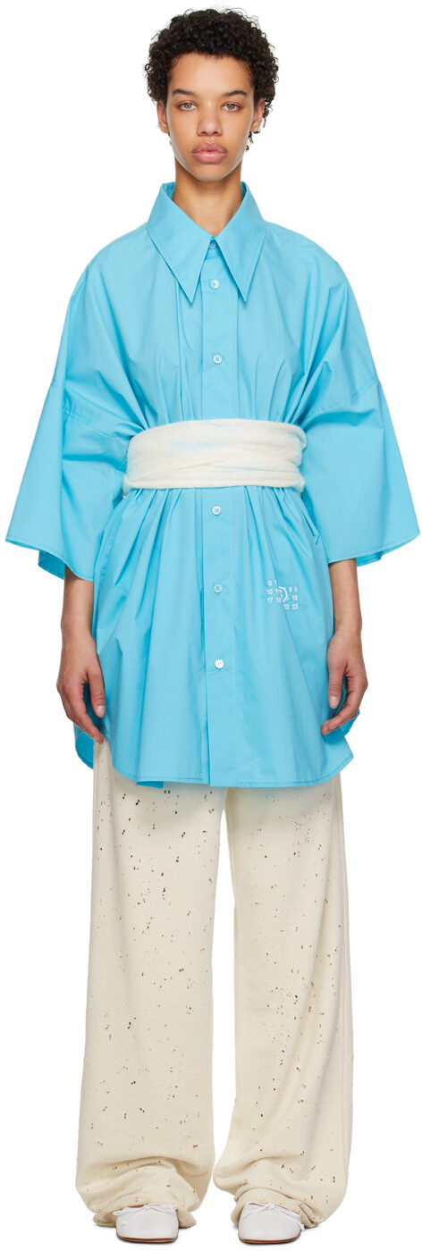 

Синяя рубашка оверсайз MM6 Maison Margiela