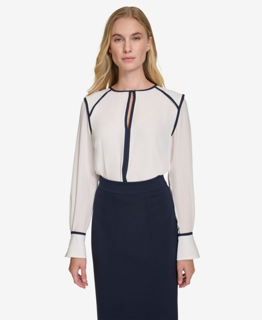 

Женская блузка с длинными рукавами и отделкой Tommy Hilfiger, Ivory/ Midnight