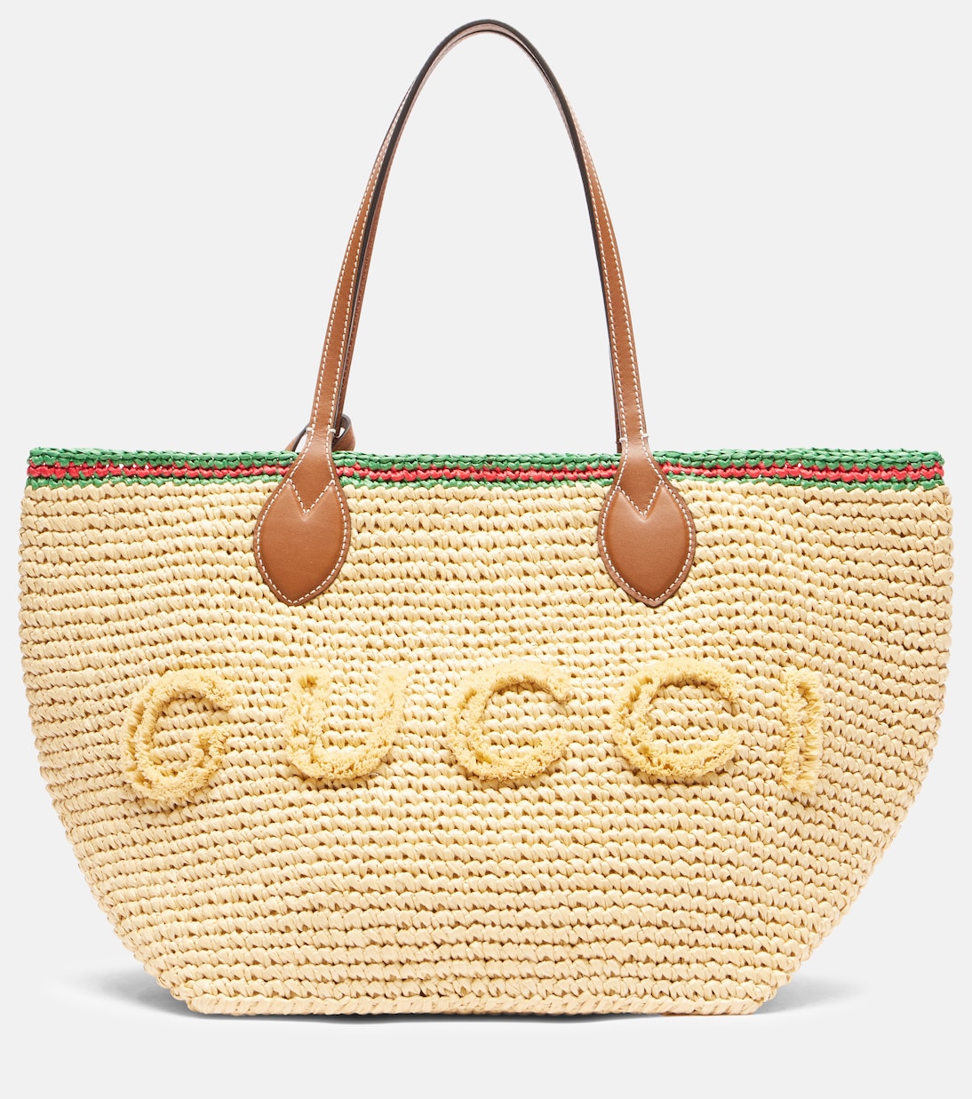 

Средняя плетеная сумка с кожаной отделкой Gucci, Nat. Verd. Roso/Sund