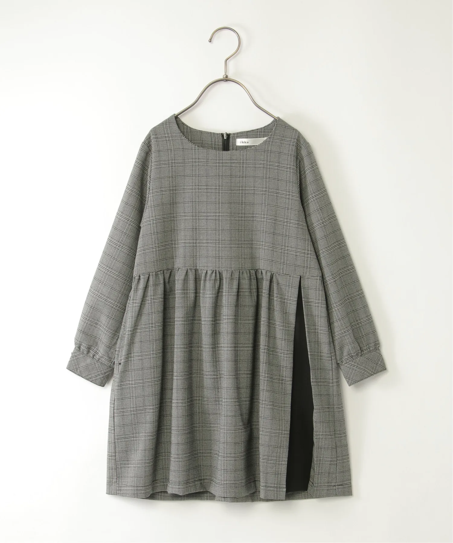 Платье в клетку с рукавами 9/10 и боковыми вставками (120–160 см) Ikka, gray