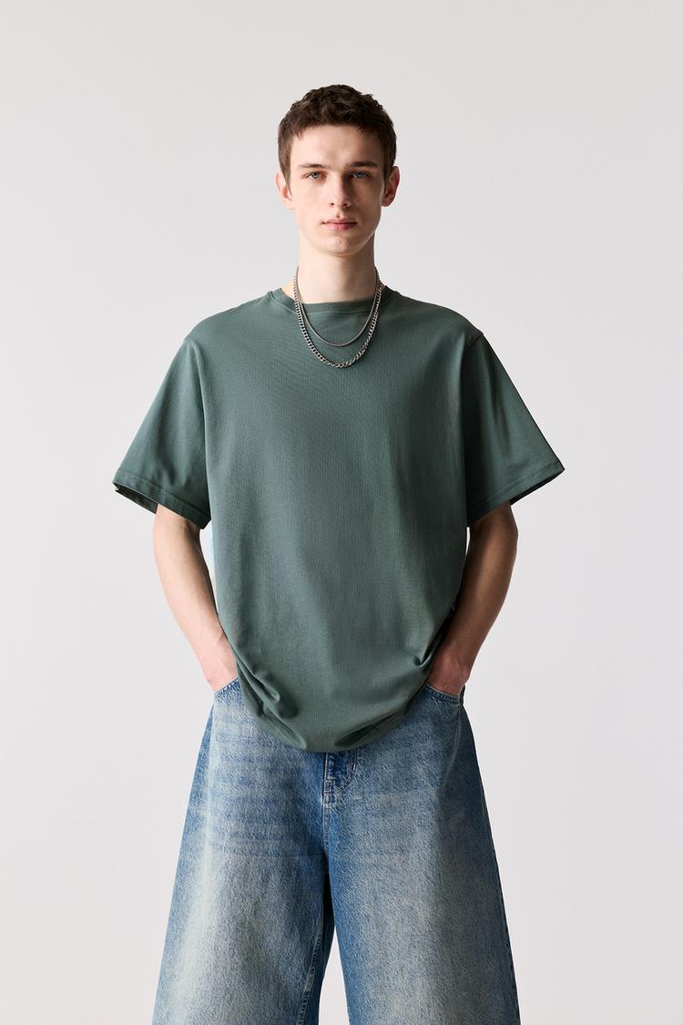 

Базовая хлопковая футболка с коротким рукавом Pull And Bear, зеленый