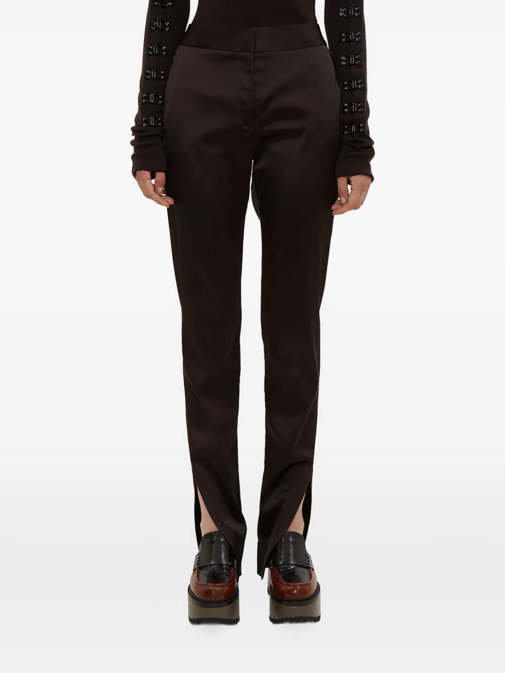 

Атласные брюки с разрезами на подоле Olivier Theyskens, черный