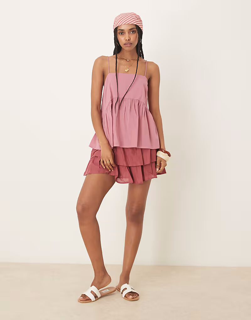 

Топ ASOS DESIGN с объемной баской и завязками розового цвета