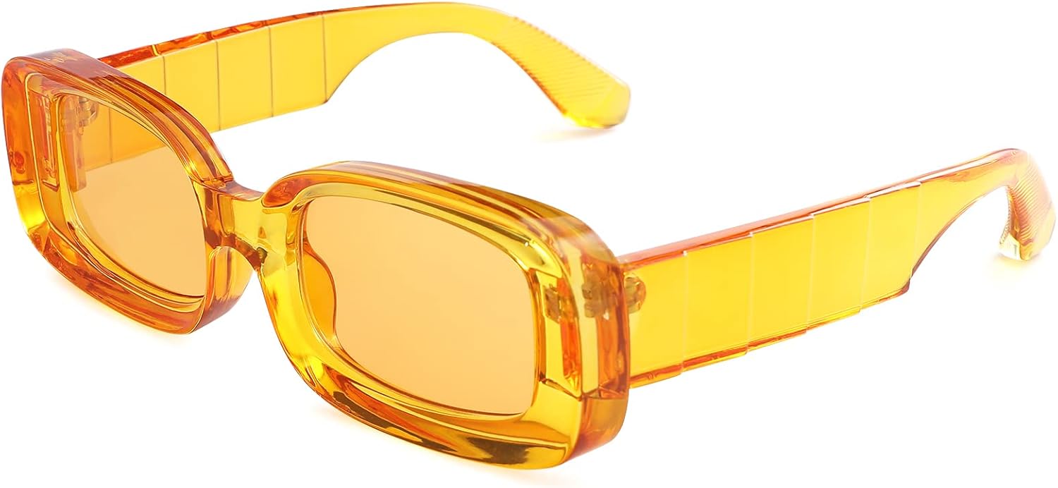 

Солнцезащитные очки SCVGVER Y2K в стиле «модные прямоугольные» для женщин и мужчин, симпатичные квадратные солнцезащитные очки в стиле 90-х, защита от УФ-излучения UV400, B5 - Orange Frame/Orange Lens