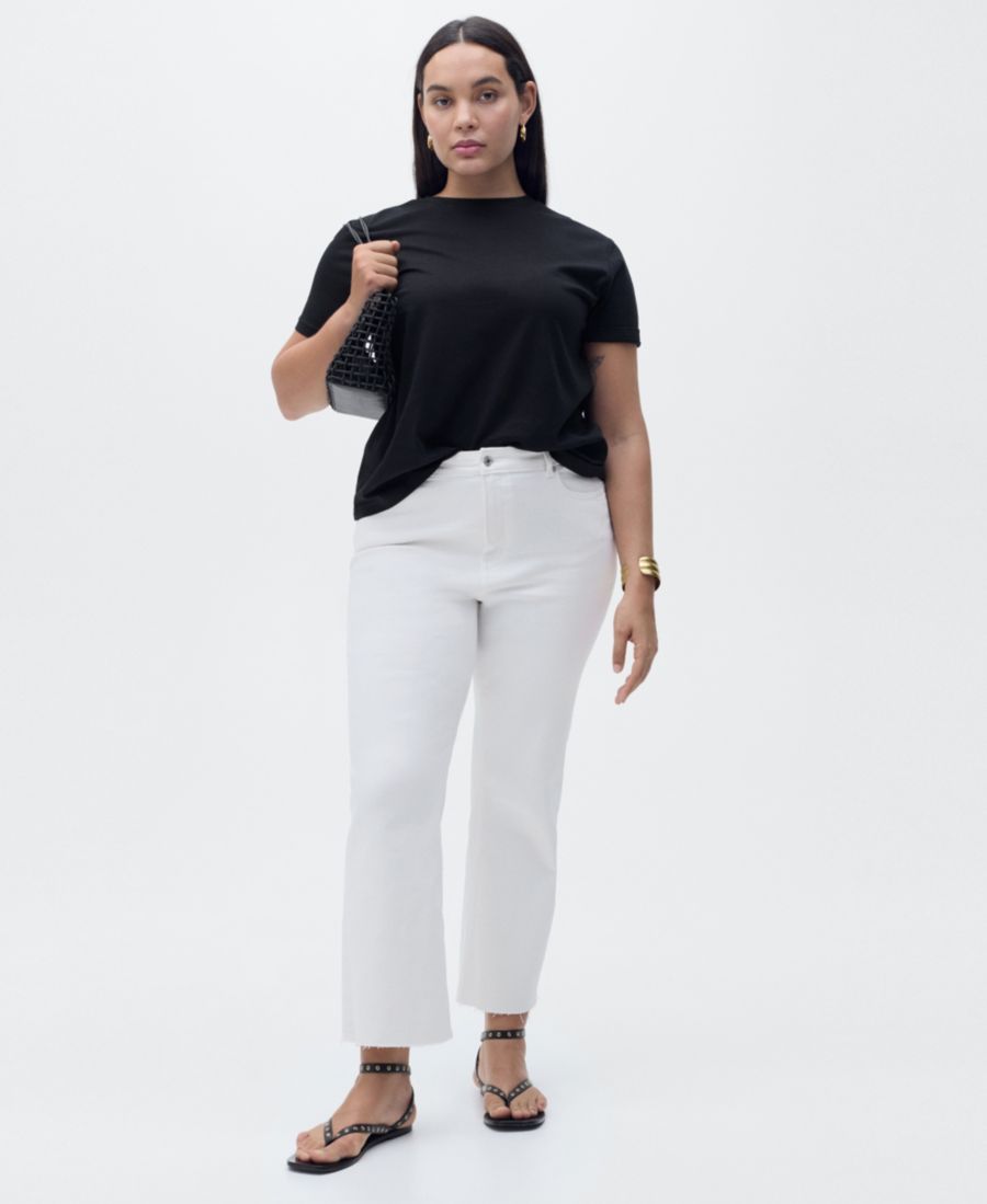 

Женские укороченные джинсы-клеш цвета сиены MANGO, White