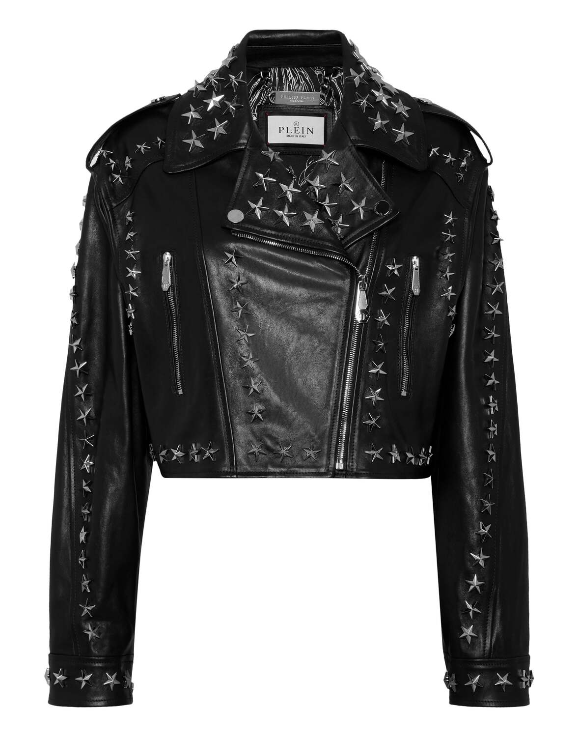 

Кожаная байкерская куртка со звездами Philipp Plein, черный