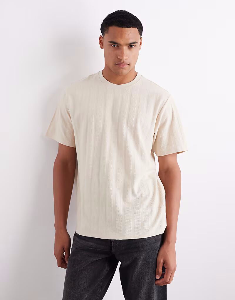 

Футболка свободного кроя в фактурную полоску кремового цвета Jj Rebel