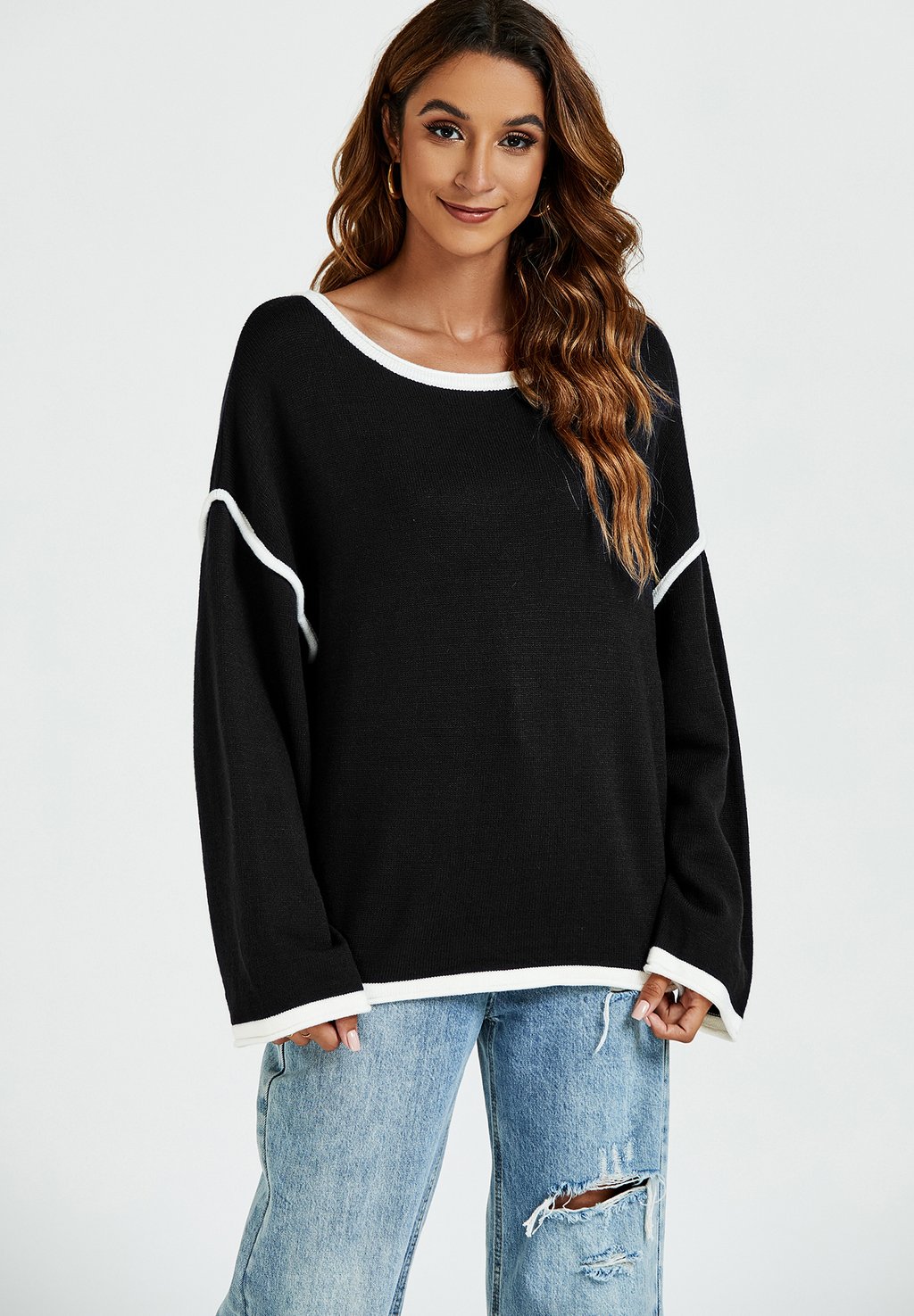 

Вязаный джемпер STRIPED DETAIL OVERSIZED FS Collection, цвет black