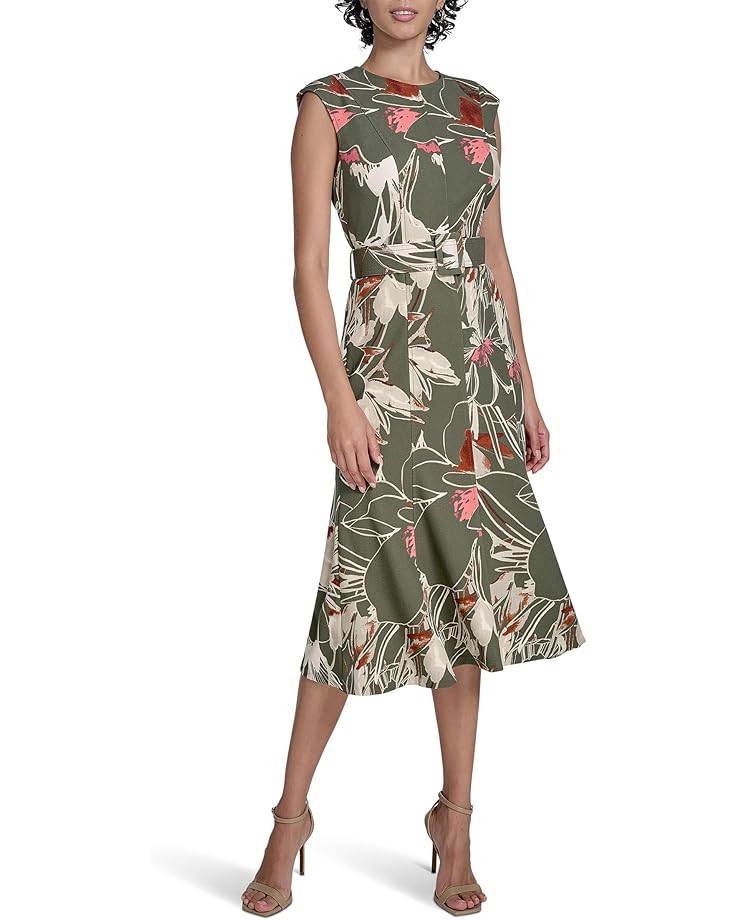 

Платье Calvin Klein Printed Scuba Crepe Belted Midi, цвет Antq/White/Multi