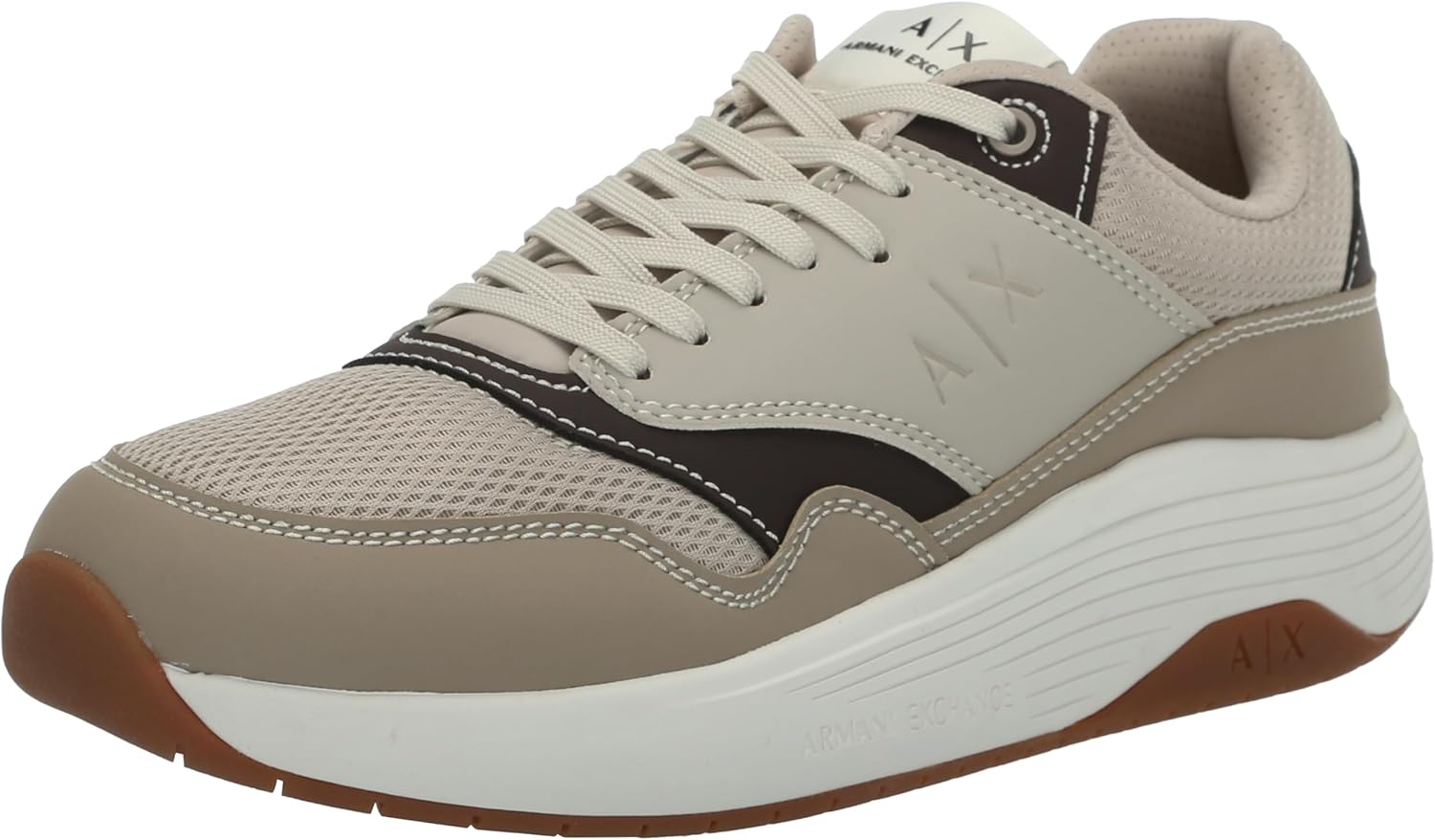 

Мужские кроссовки Armani Exchange с массивной подошвой из кожи и сетки на шнуровке, Dune