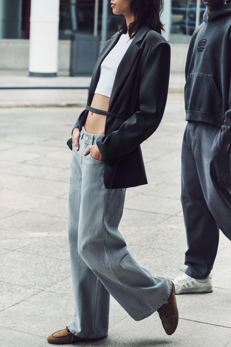 

Полосатые джинсы широкого кроя Pull And Bear, синий