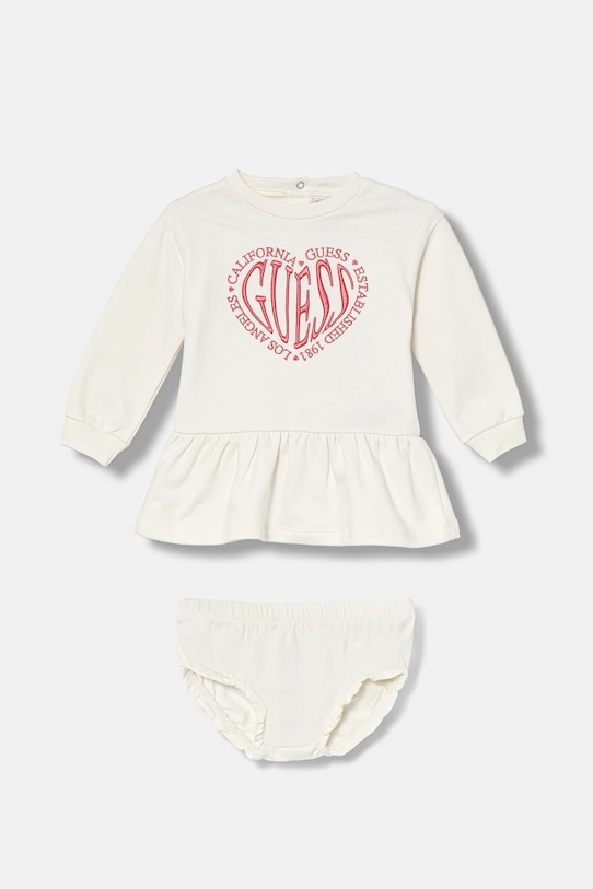 

Хлопковое платье для малышей Guess, бежевый