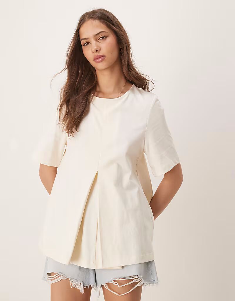 

Футболка-трапеция ASOS DESIGN со складками спереди белого цвета