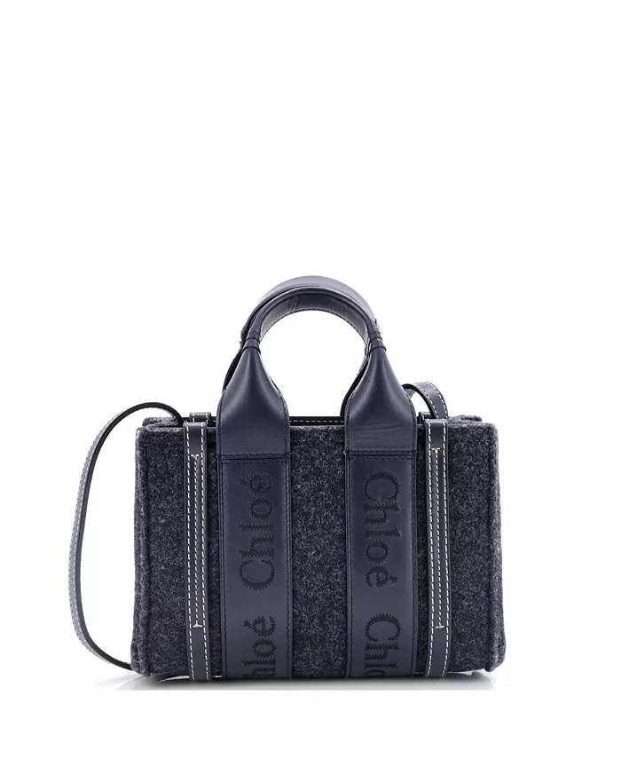 

Мини-сумка Woody Tote из переработанного фетра с кожей и холстом Pre-Owned Chloe, синий